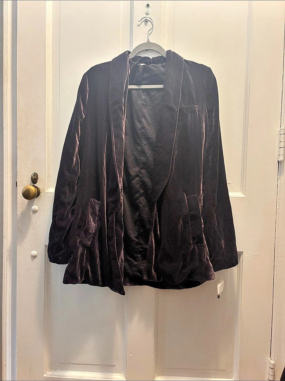 Free People Midnight Purple Velvet Open Front Jacket NWT
